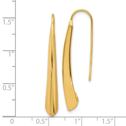 14K Yellow Gold Polished Drop Bar Threader Earrings
