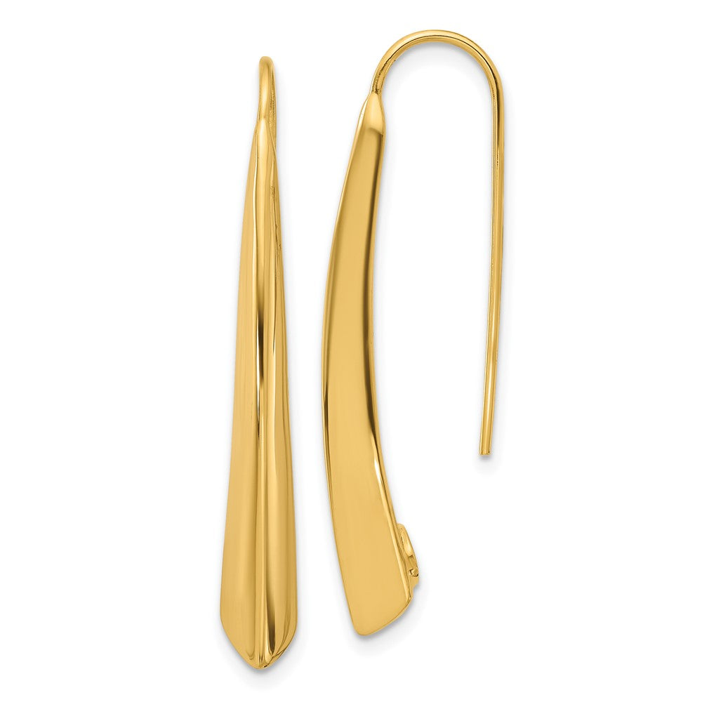 14K Yellow Gold Polished Drop Bar Threader Earrings