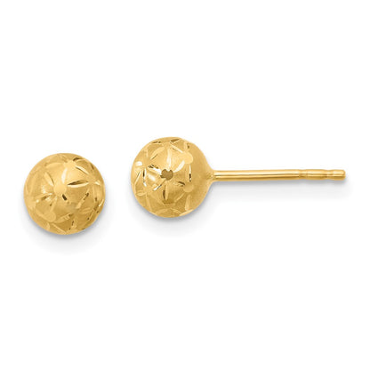 14K Yellow Gold Polished/Satin And Diamond Cut Ball Post Earrings