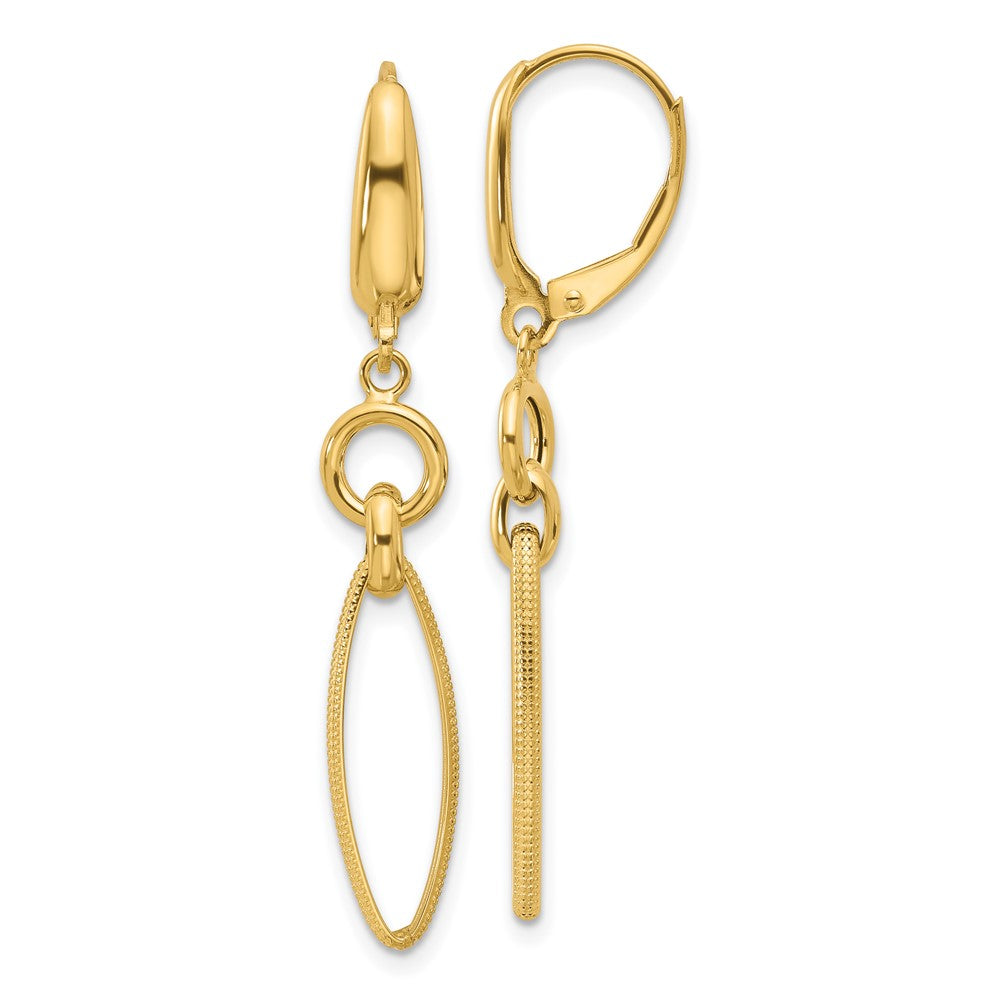 14K Yellow Gold Polished And Diamond Cut Dangle Earrings