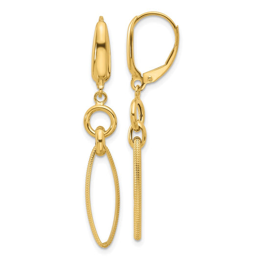 14K Yellow Gold Polished And Diamond Cut Dangle Earrings