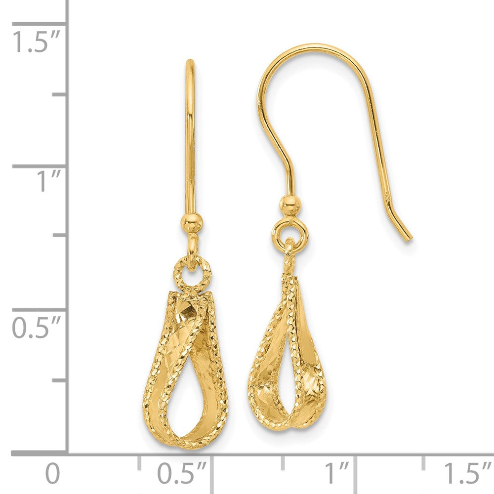 14K Yellow Gold Polished And Diamond Cut Dangle Earrings