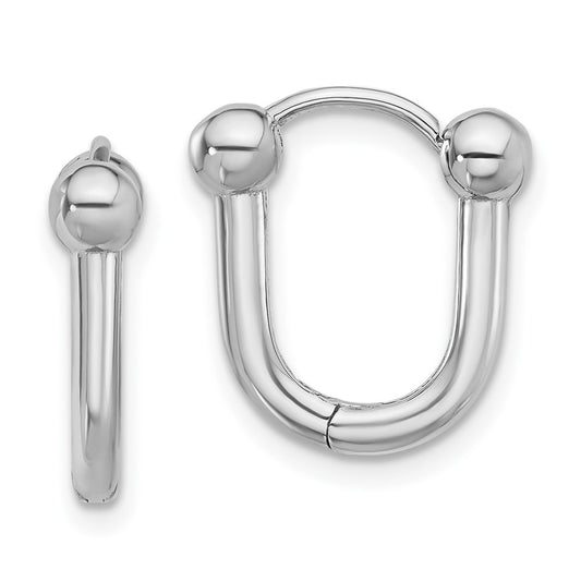 14K White Gold Polished Hinged Hoop Earrings