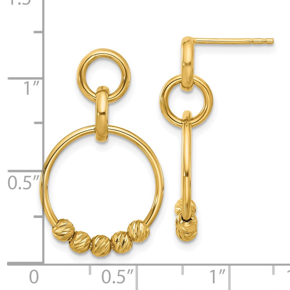 14K Yellow Gold Polished And Diamond Cut Dangle Post Earrings
