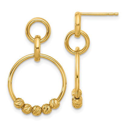 14K Yellow Gold Polished And Diamond Cut Dangle Post Earrings