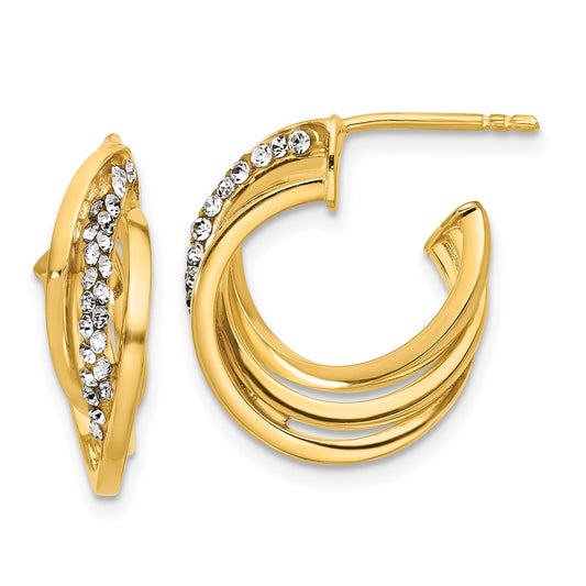 14K Yellow Gold Polished Crystal J Hoop Post Earrings