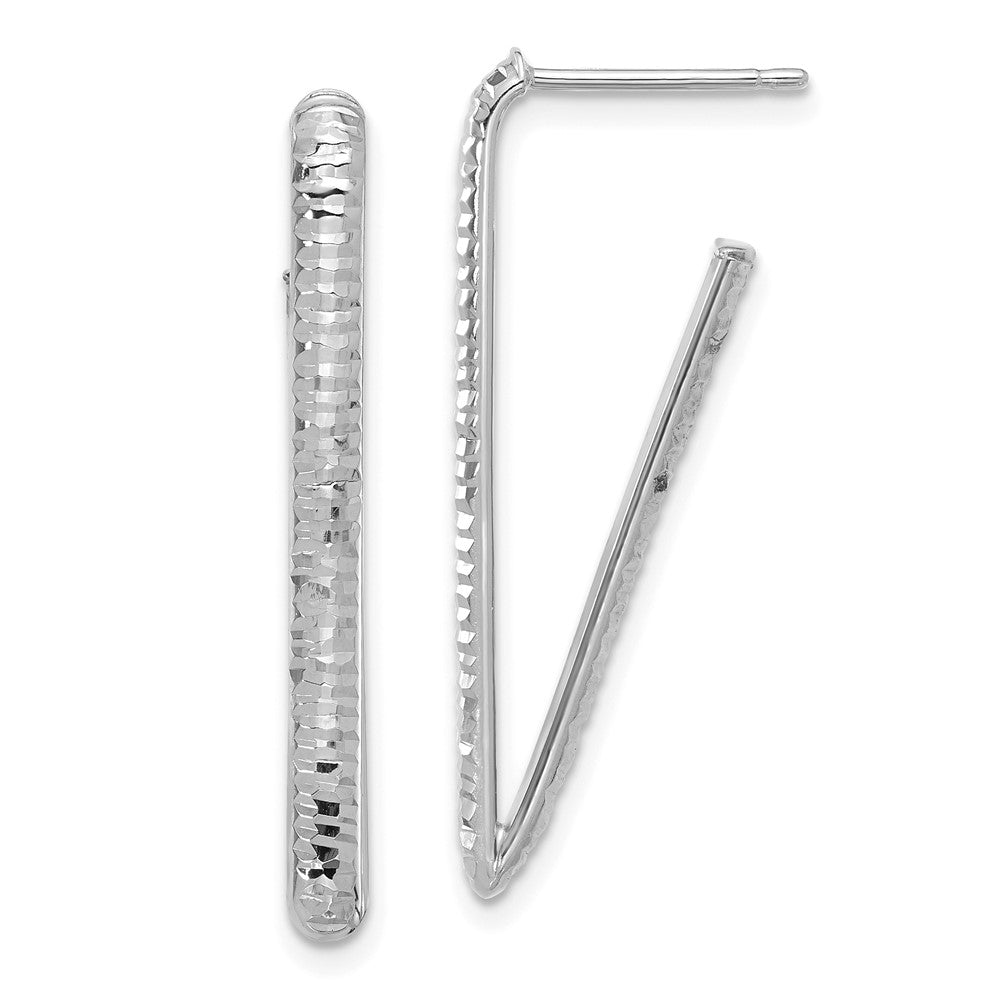 14K Yellow & Rhodium Wht Rh Plat Polished/Dia Cut Triangle J Hoop Earrings