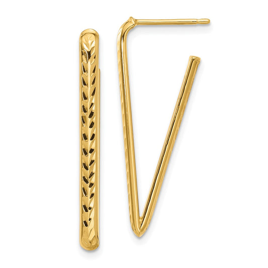 14K Yellow Gold Polished And Diamond Cut Triangle Post Earrings