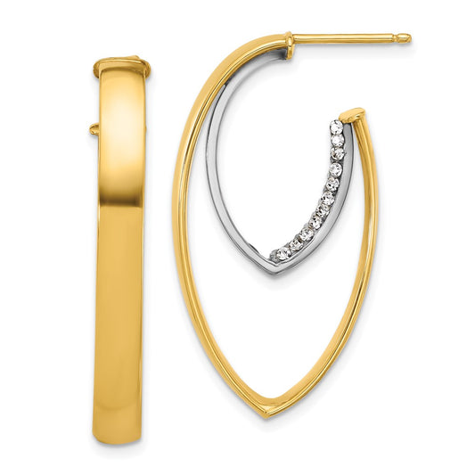 14K Yellow & Rhodium White Polished Crystal Oval Drop Post Earrings