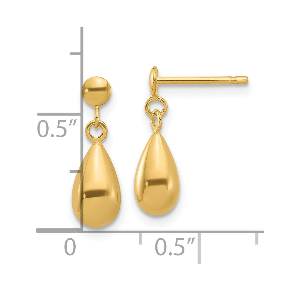 14K Yellow Gold Polished Teardrop Dangle Earrings