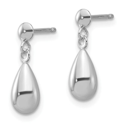 14K White Gold Polished Teardrop Dangle Earrings