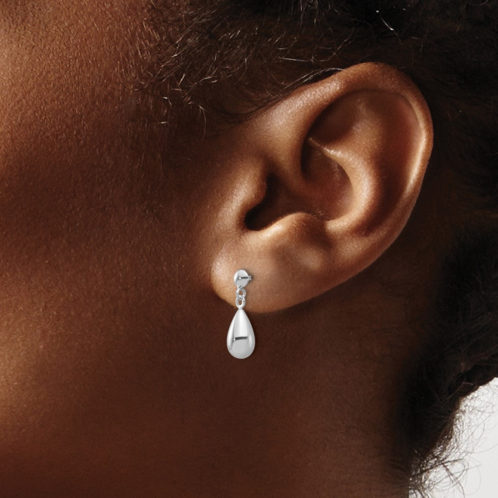 14K White Gold Polished Teardrop Dangle Earrings