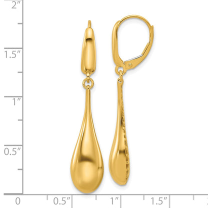14K Yellow Gold Polished Teardrop Dangle Leverback Earrings