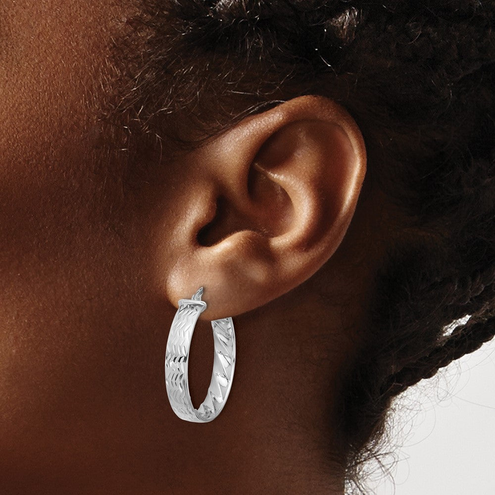 14K Yellow & Rhodium W/ White Plating Polished And D/C Hoop Earrings