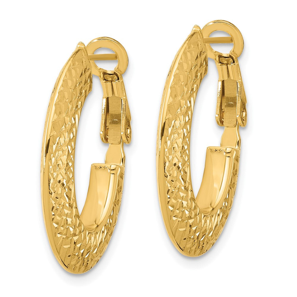 14K Yellow Gold Polished And D/C Knife Edge Omega Back Hoop Earrings