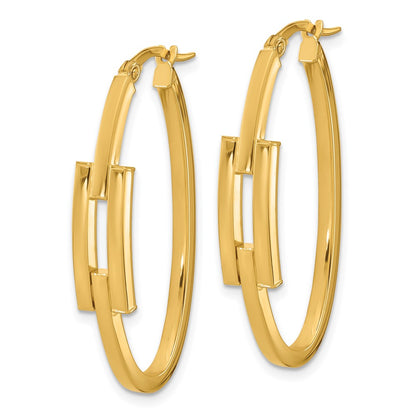 14K Yellow Gold Polished Oval Square Tube Hoop Earrings