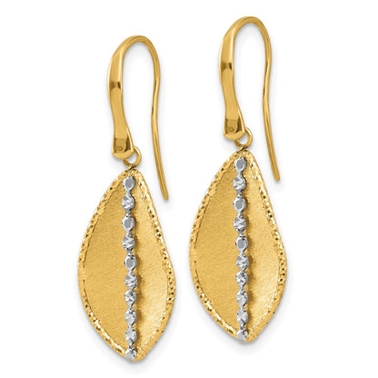 14K Two Tone Polished And Satin Teardrop Dangle Earrings