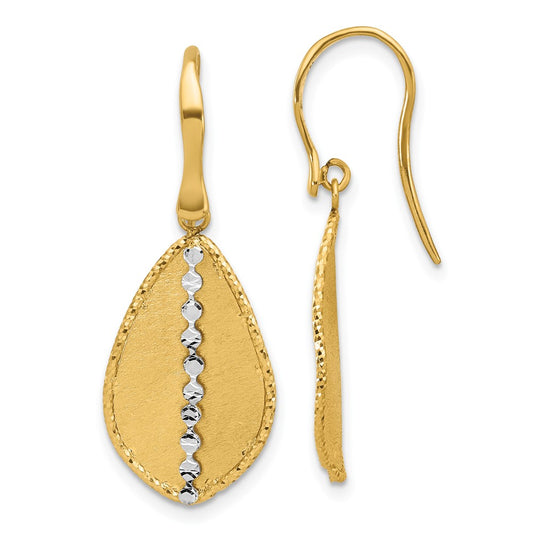 14K Two Tone Polished And Satin Teardrop Dangle Earrings