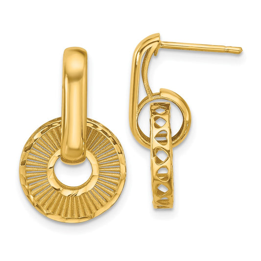 14K Yellow Gold Polished And Diamond Cut Dangle Post Earrings