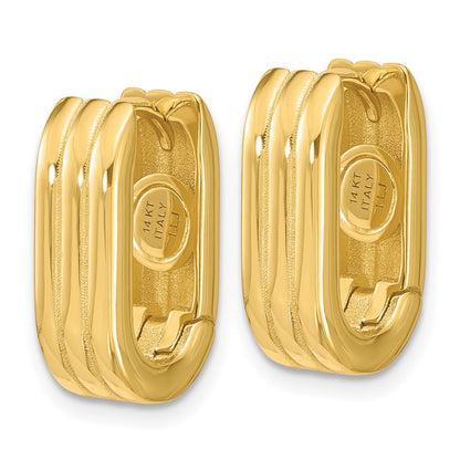 14K Yellow Gold Polished / Grooved Hinged Huggie Hoop Earrings