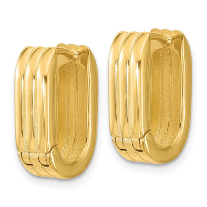 14K Yellow Gold Polished / Grooved Hinged Huggie Hoop Earrings