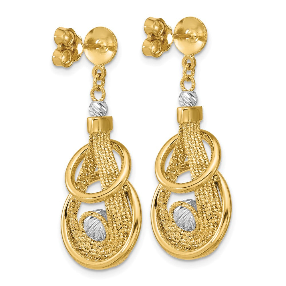 14K Two Tone Tt Polished/Dia Cut Fancy Teardrop Dangle Post Earrings