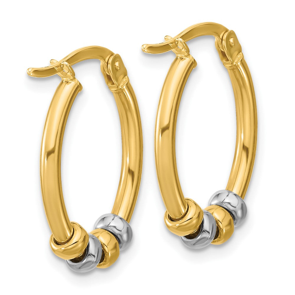 14K Two Tone Polished With Beads Oval Hoop Earrings