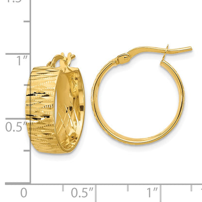 14K Yellow Gold Polished And Diamond Cut Round Hoop Earrings