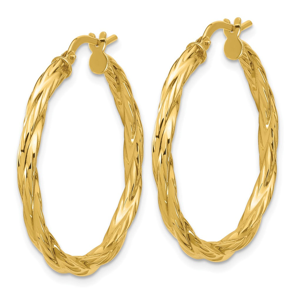14K Yellow Gold Polished Twisted Round Hoop Earrings