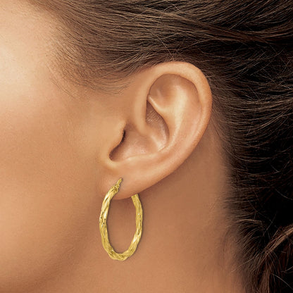 14K Yellow Gold Polished Twisted Round Hoop Earrings