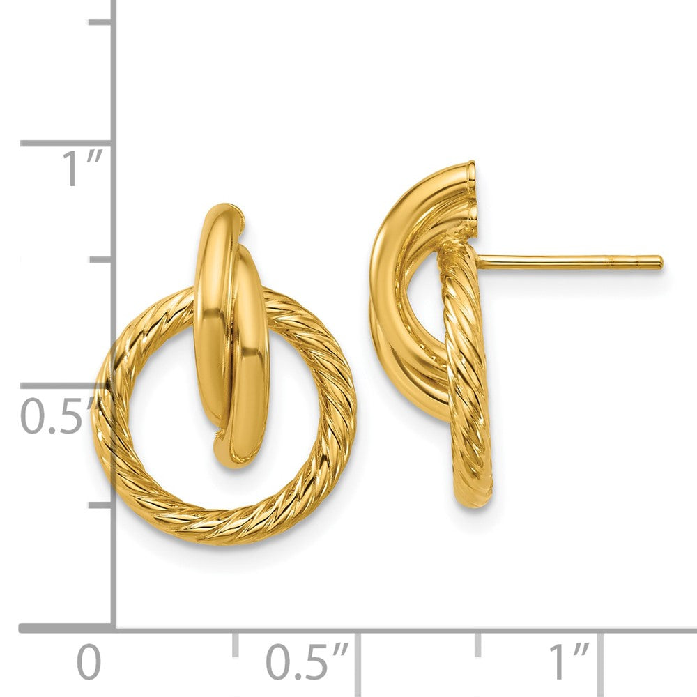 14K Yellow Gold Polished And Twisted Circles Drop Post Earrings