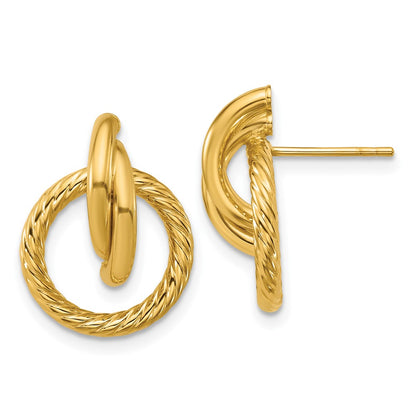 14K Yellow Gold Polished And Twisted Circles Drop Post Earrings