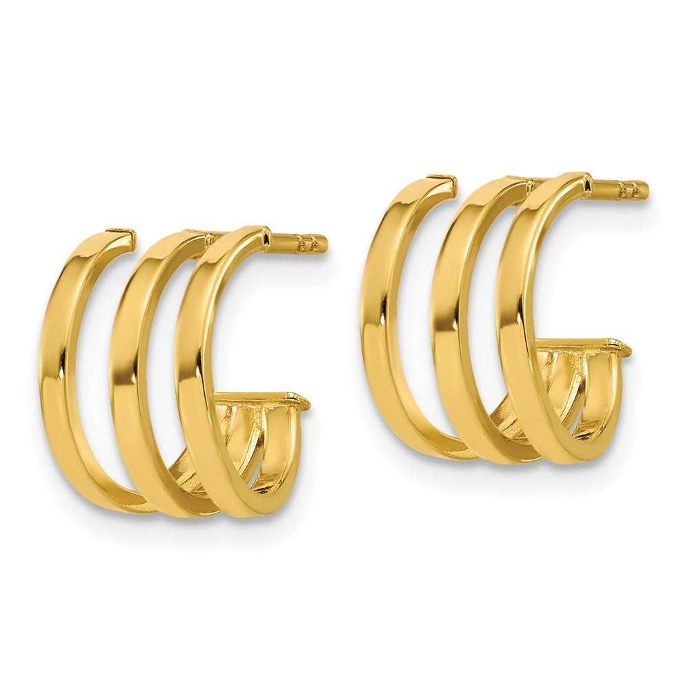14K Yellow Gold Polished 3 Row Post J Hoop Earrings