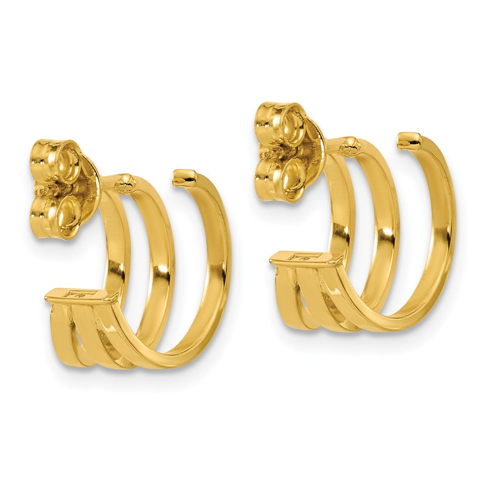 14K Yellow Gold Polished 3 Row Post J Hoop Earrings