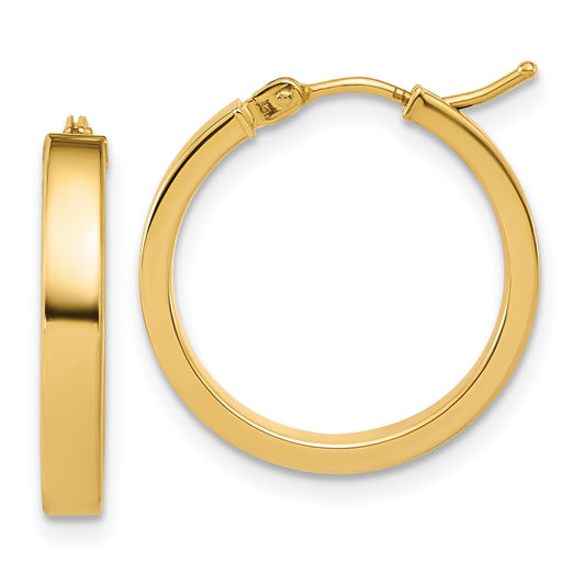 14K Yellow Gold Polished Square Tube Round Hoop Earrings