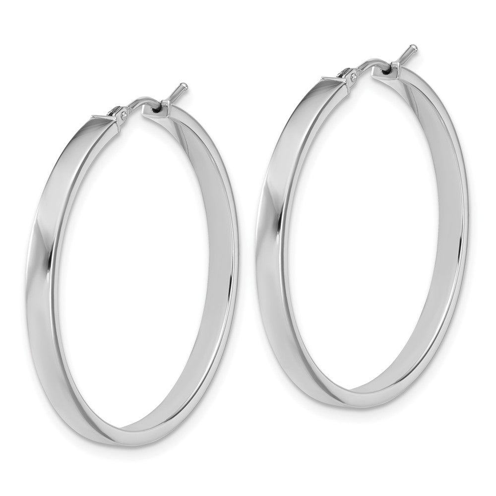 14K White Gold Square Tube Round Hoop Earrings