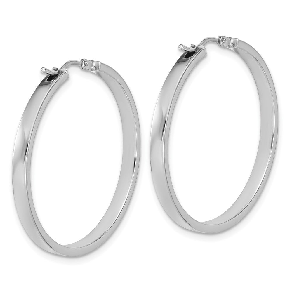 14K White Gold Square Tube Round Hoop Earrings