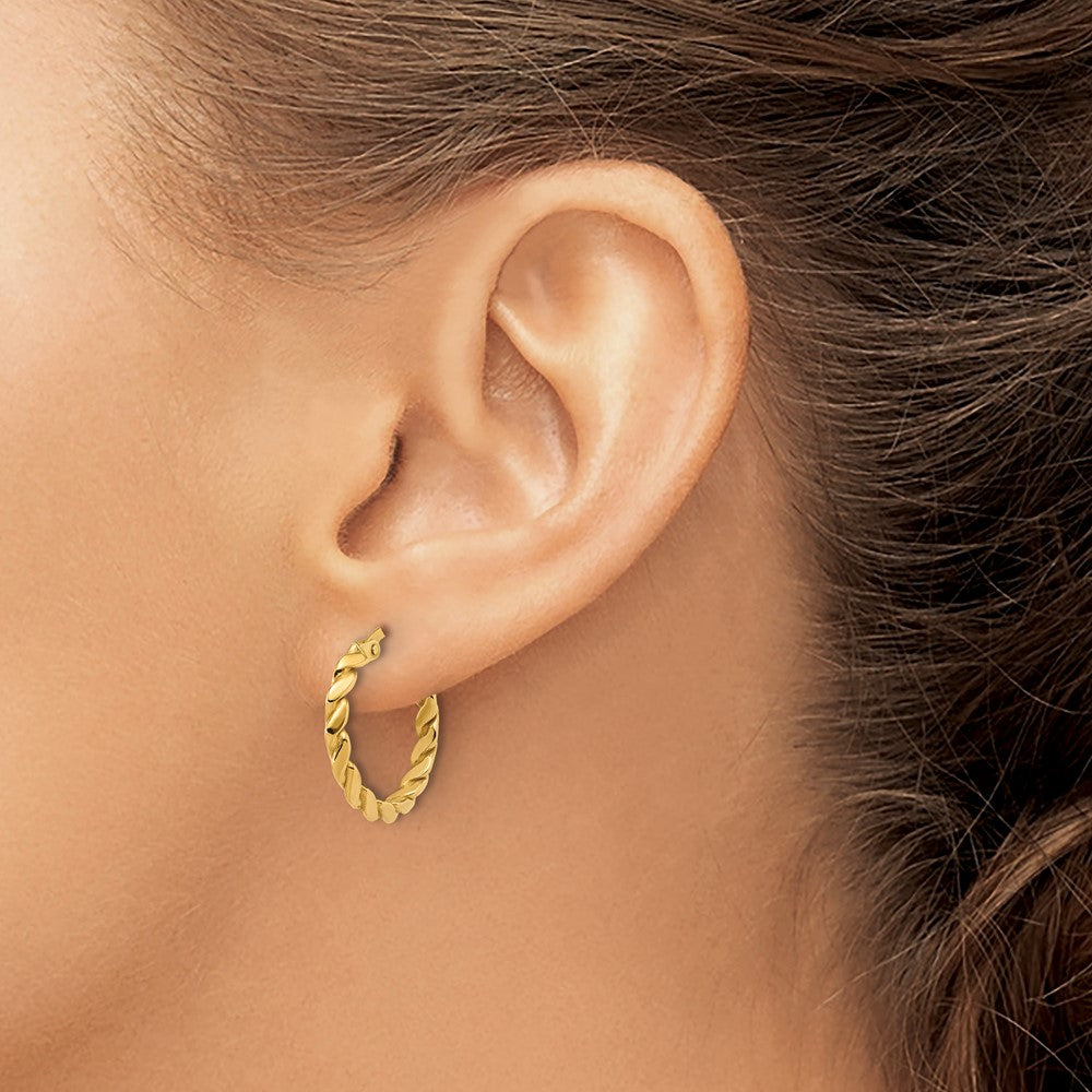 14K Yellow Gold Polished Twisted Round Hoop Earrings