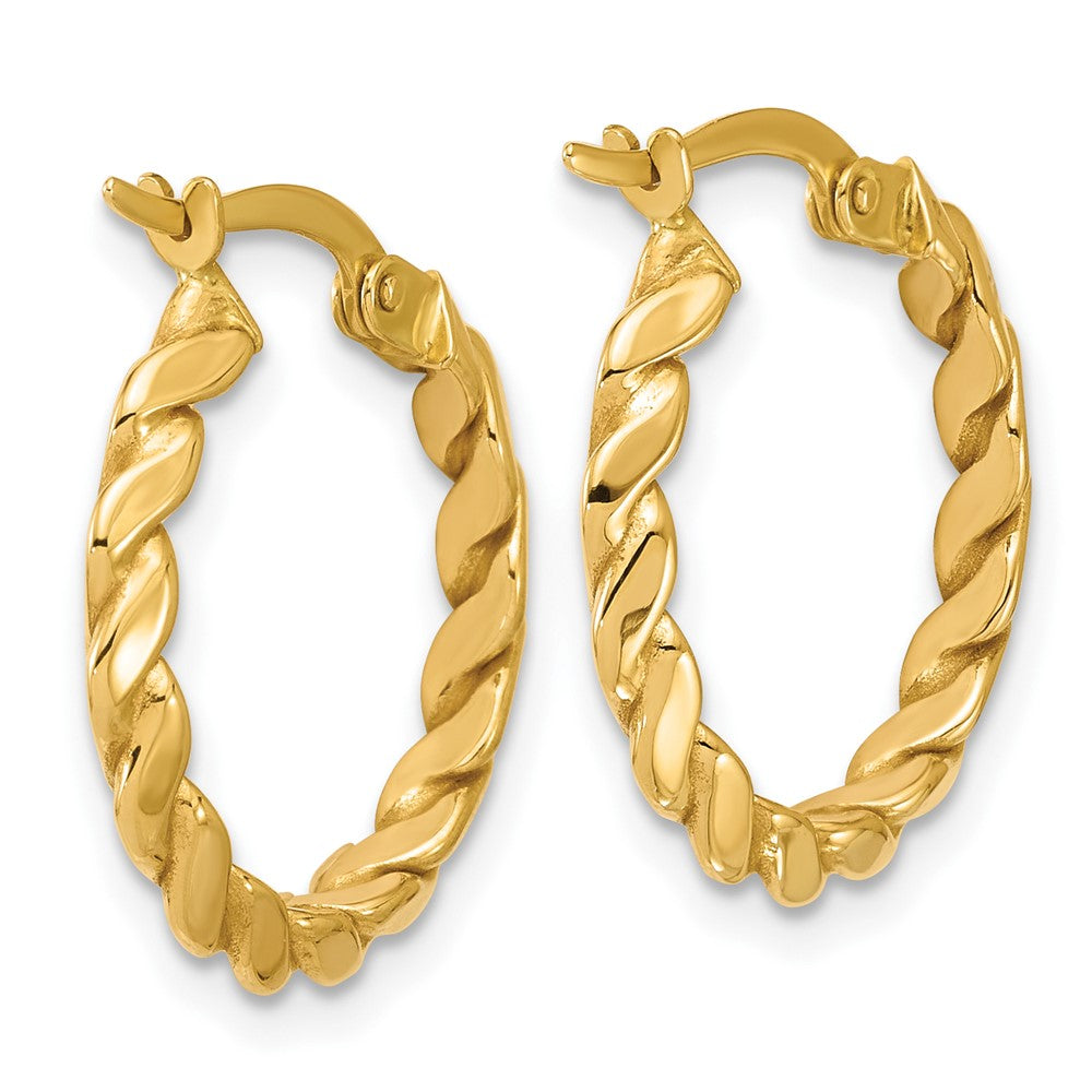 14K Yellow Gold Polished Twisted Round Hoop Earrings