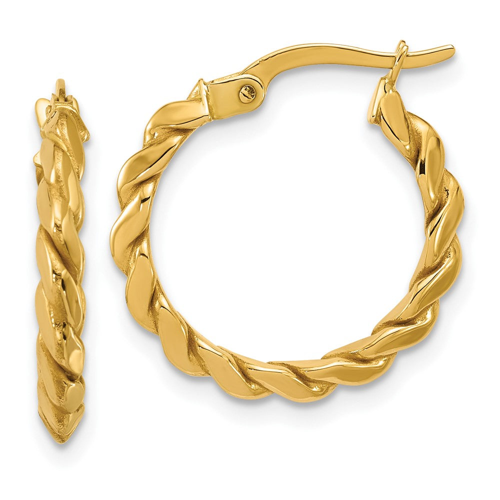 14K Yellow Gold Polished Twisted Round Hoop Earrings