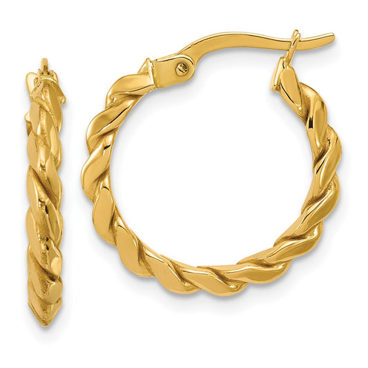 14K Yellow Gold Polished Twisted Round Hoop Earrings