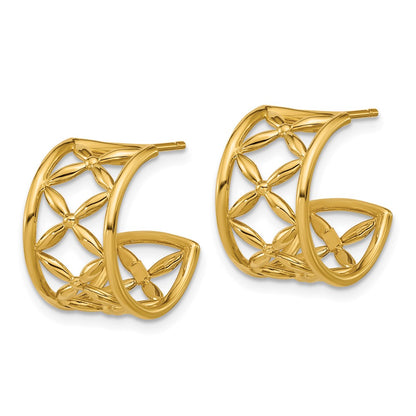 14K Yellow Gold Polished Criss Cross J Hoop Post Earrings