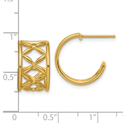 14K Yellow Gold Polished Criss Cross J Hoop Post Earrings