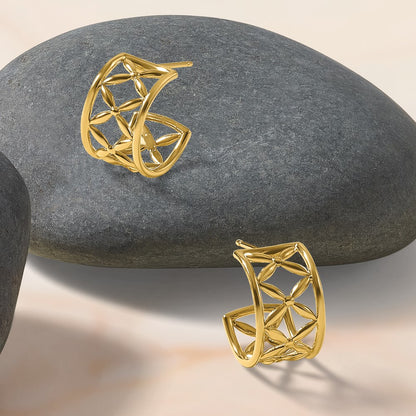 14K Yellow Gold Polished Criss Cross J Hoop Post Earrings