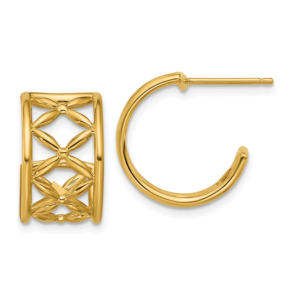 14K Yellow Gold Polished Criss Cross J Hoop Post Earrings