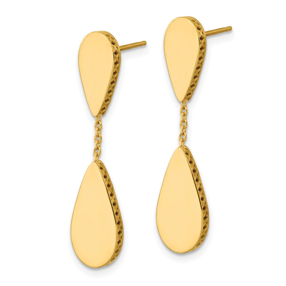 14K Yellow Gold Polished And Satin Teardrop Post Dangle Earrings