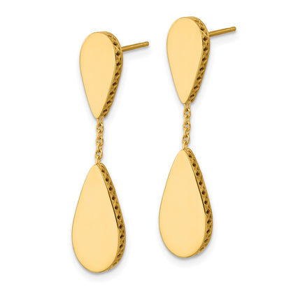 14K Yellow Gold Polished And Satin Teardrop Post Dangle Earrings