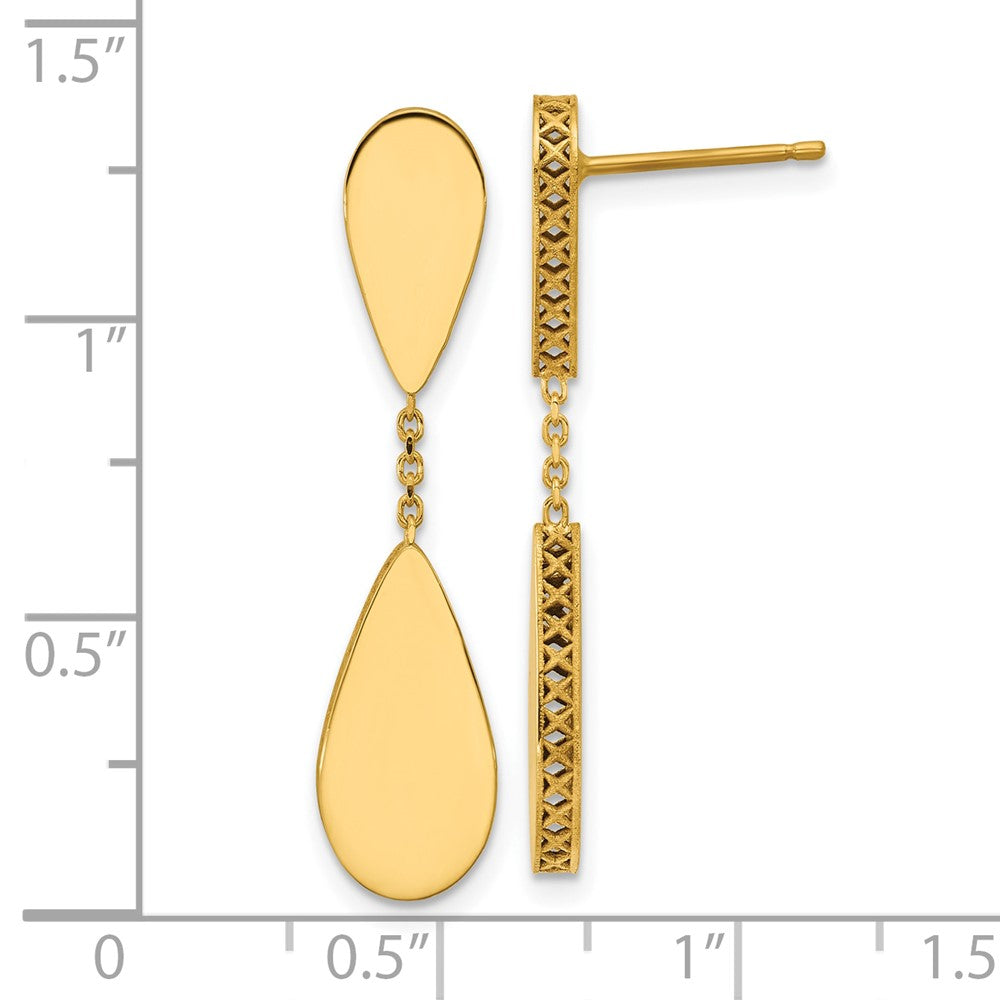 14K Yellow Gold Polished And Satin Teardrop Post Dangle Earrings
