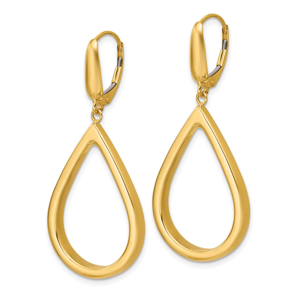 14K Yellow Gold Polished Open Teardrop Leverback Dangle Earrings