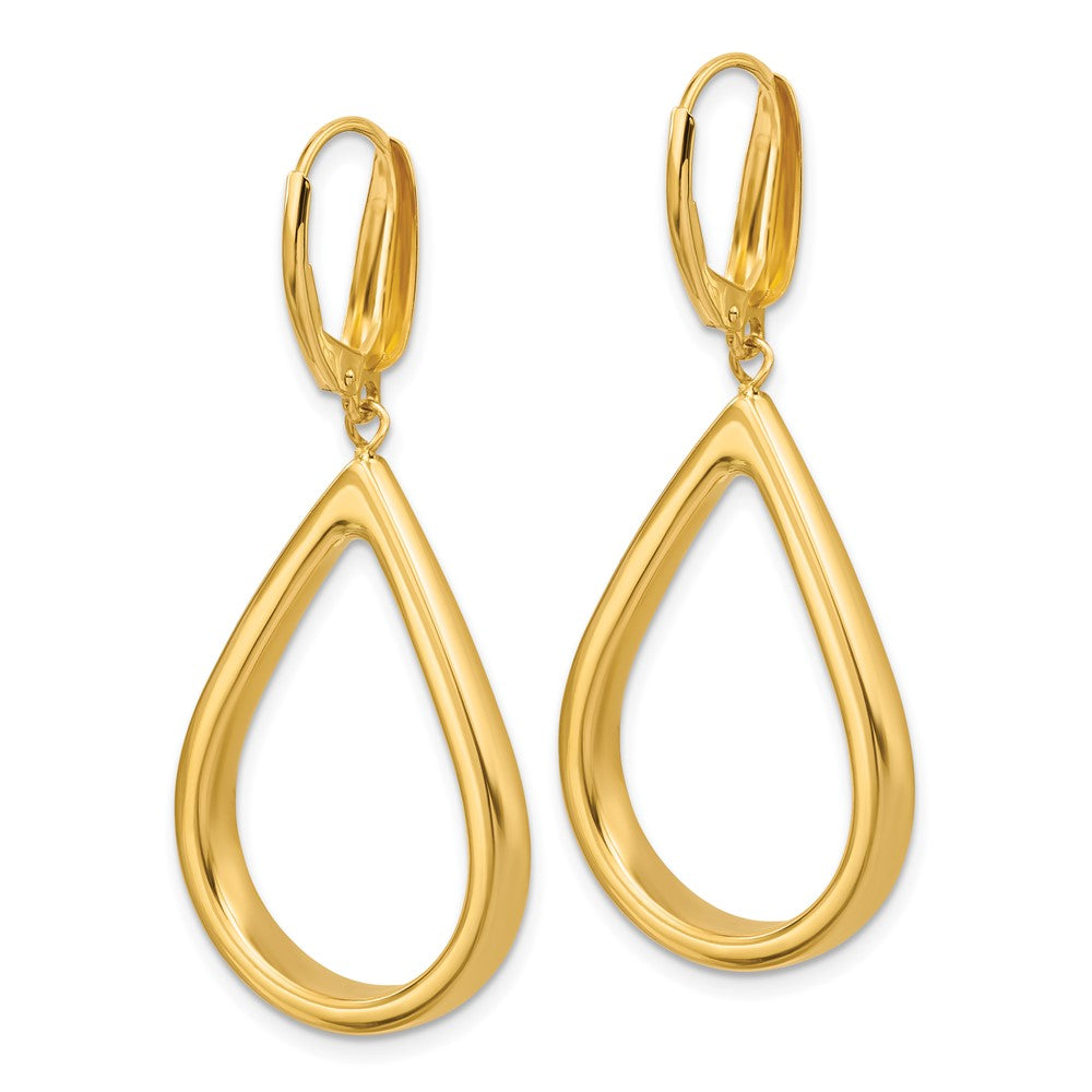 14K Yellow Gold Polished Open Teardrop Leverback Dangle Earrings